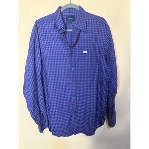 Faconnable Classique Mens‎ L Blue Plaid Check Long Sleeve Button Down Shirt